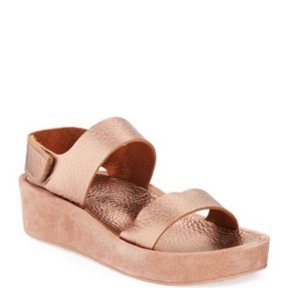 Pedro Garcia Lacey Bronze Metallic Textured Leather Platform Sandals Sz 37/US 7 - Picture 1 of 10